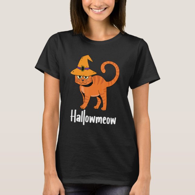 Hallow Meow Lazy Halloween Costume Cat Kitten Wit T Shirt (Framsida)