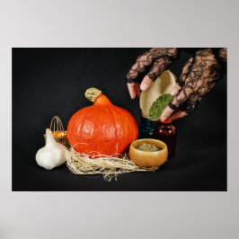 Halloweeen-häxan förbereder en potion poster