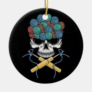 Halloweeen Skull Crochet Älskare Yarn Funny Skelet Julgransprydnad Keramik