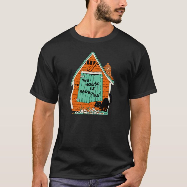 Halloween 1915 spökad hussvartkatt t shirt (Framsida)