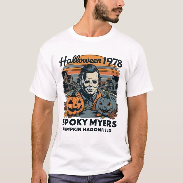 Halloween 1978 Holiday Spooky Myers Pumpkin Haddon T Shirt (Framsida)