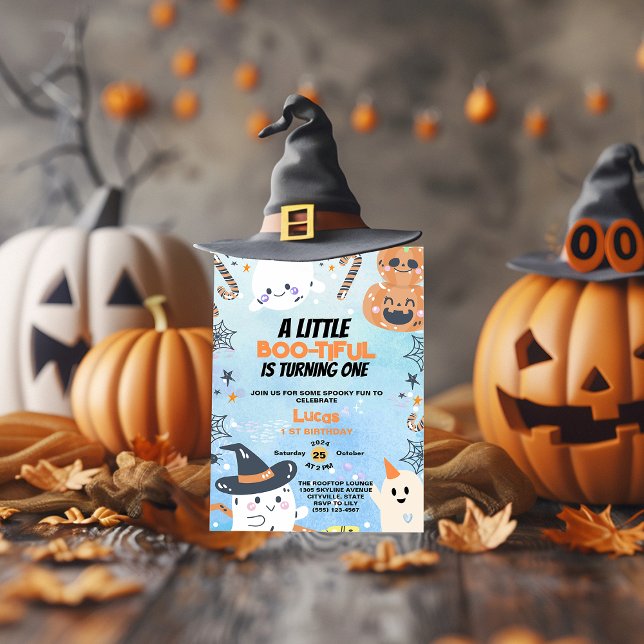 Halloween 1:a födelsedagen Boo-tiful Blue Boy Inbjudningar (Skapare uppladdad)