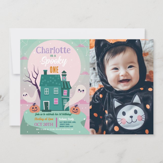 Halloween 1:a Photo Spöken House Party Haunted Inbjudningar (Framsida)