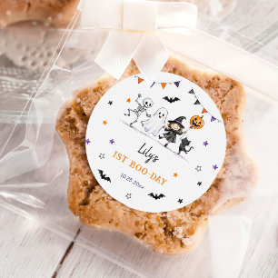 Halloween 1-års födelsedag flickor spöke runt klistermärke