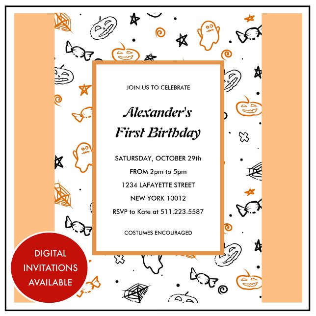 Halloween 1-födelsedagsinbjudningar faller orange inbjudningar (Halloween-1st-birthday-invitations-fall-orange-1)