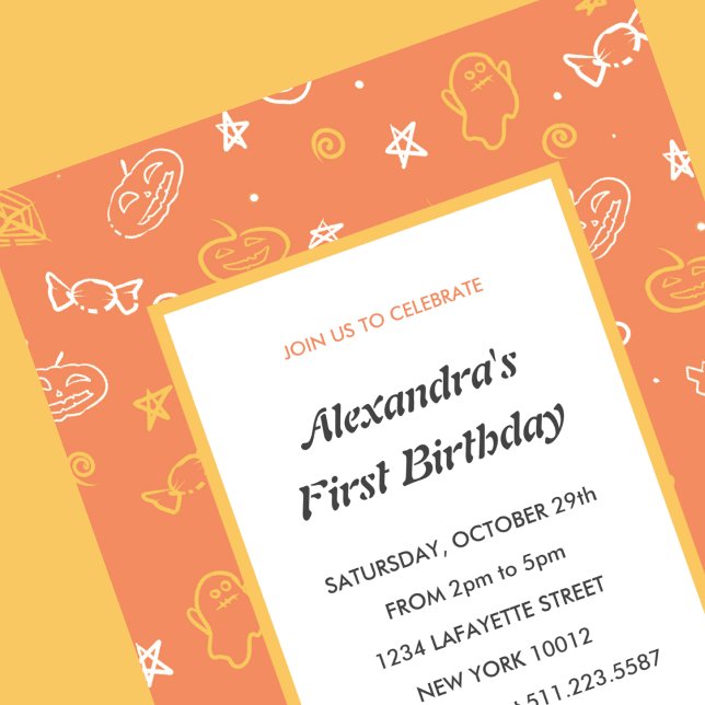 Halloween 1-födelsedagsinbjudningar höst orange inbjudningar (halloween-1st-birthday-invitations-autumn-orange-1)