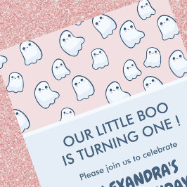 Halloween 1-födelsedagsinbjudningar rosa spöke inbjudningar