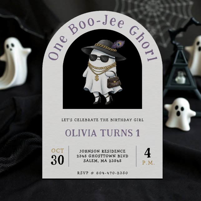Halloween 1st Birthday Party One Boujee Ghost Inbjudningar (Halloween 1st Birthday Party One Boujee Ghost Invitation
)