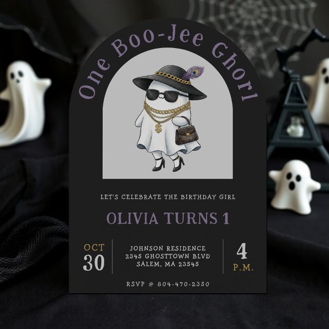 Halloween 1st Birthday Party One Boujee Ghost Inbjudningar (Halloween 1st Birthday Party One Boujee Ghost Invitation
)