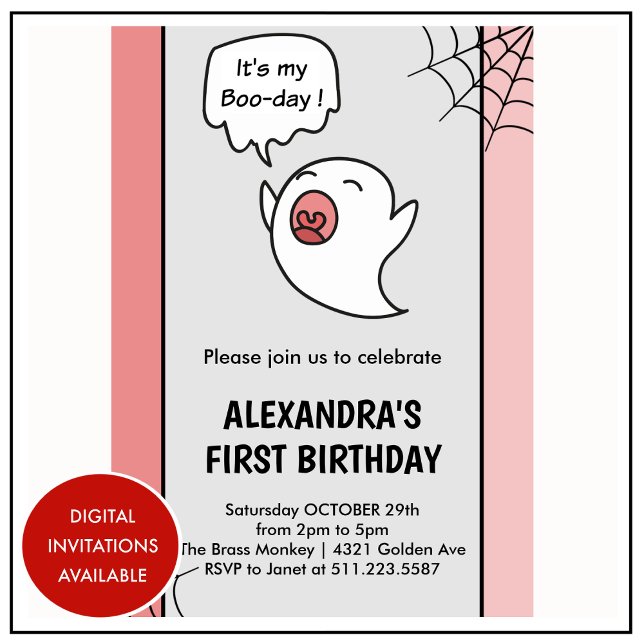Halloween 1st-födelsedagsinbjudningar spökboo inbjudningar (Halloween 1st birthday invitations ghost boo 1)