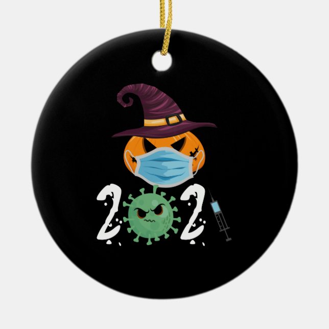 Halloween 2021 Pumpkin Bära Mask Funny Party Julgransprydnad Keramik (Framsidan)