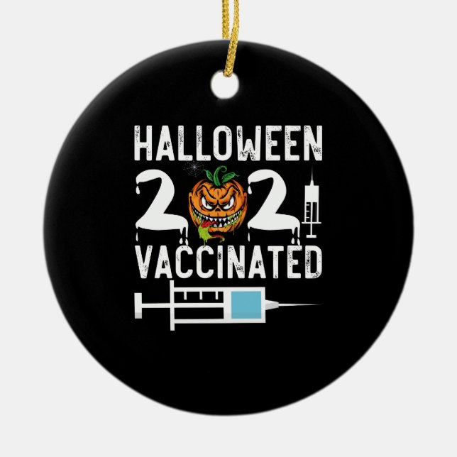 Halloween 2021 Vaccinerad Rolig Kostym Julgransprydnad Keramik (Framsidan)