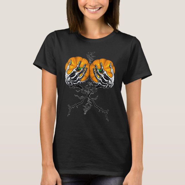 Halloween 2022 Skeleton Händer Pumpkin Halloween T Shirt (Framsida)