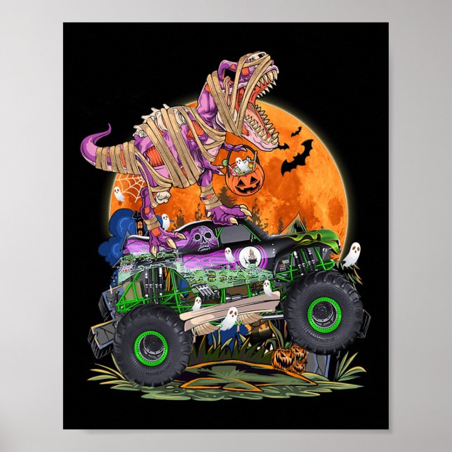 Halloween 2023 Dinosaur Skeleton T rex Scary Pumpk Poster (Framsidan)
