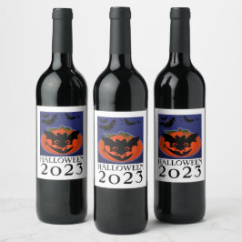 Halloween 2023 Pumpkin Wearing Mask Vin-etikett Vinflaska Etikett