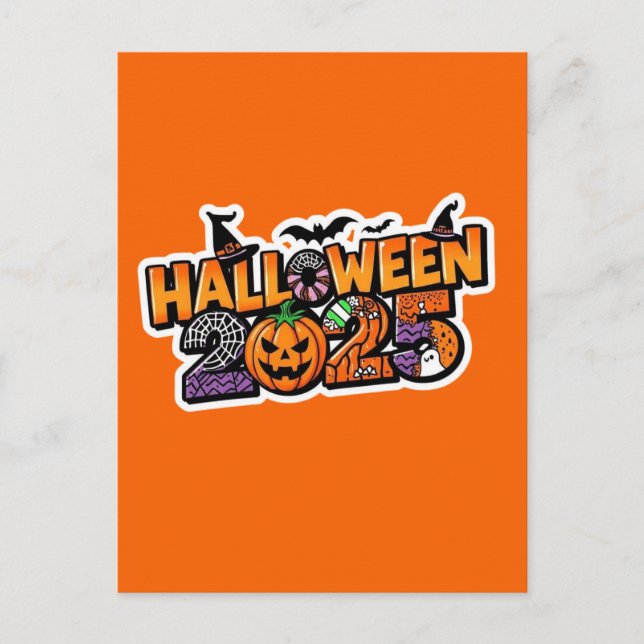 Halloween 2025 Magi – Festiv Pumpa Vykort (Framsida)
