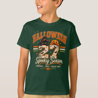 Halloween 27 Kuslig Säsong Varsity Svart Katt T Shirt