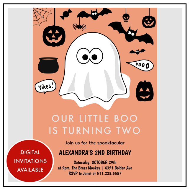 Halloween 2-års födelsedag andra vår lilla bu inbjudningar (Halloween-2nd-birthday-second-our-little-boo-invitation-1)