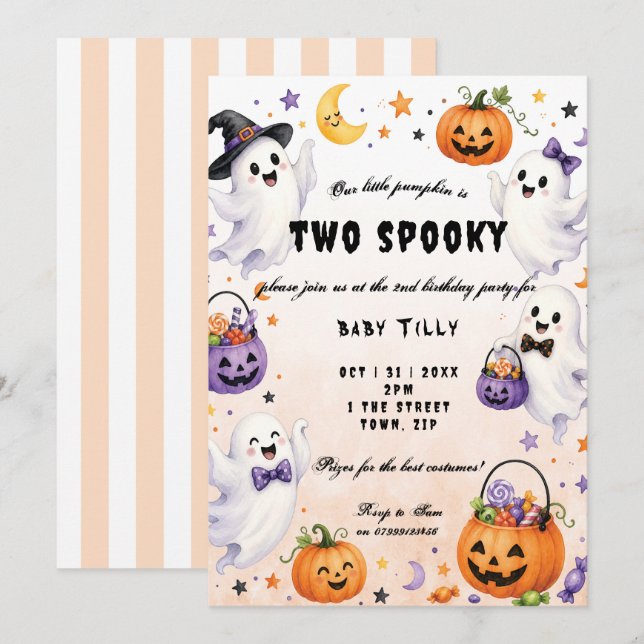 Halloween 2-års födelsedagsinbjudan inbjudningar (Fram/baksida)