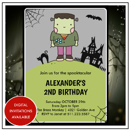 Halloween 2-års födelsedagsinbjudan söt Monster Inbjudningar