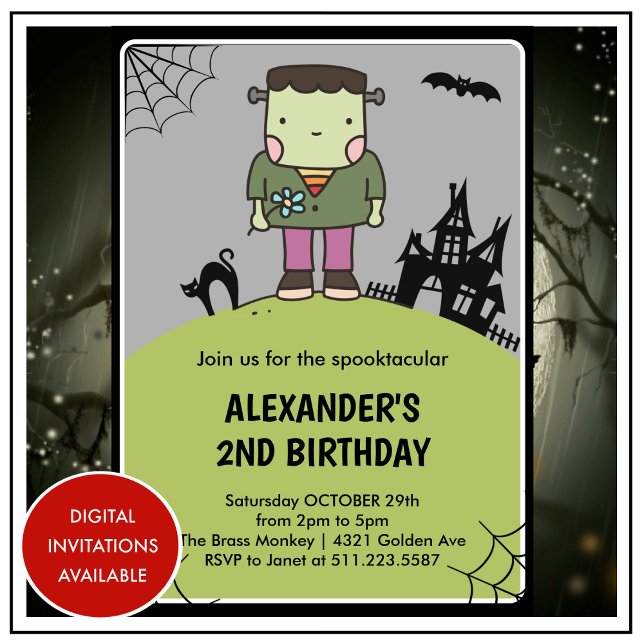 Halloween 2-års födelsedagsinbjudan söt Monster Inbjudningar (halloween-2nd-birthday-invitations-cute-spooktacular-1)