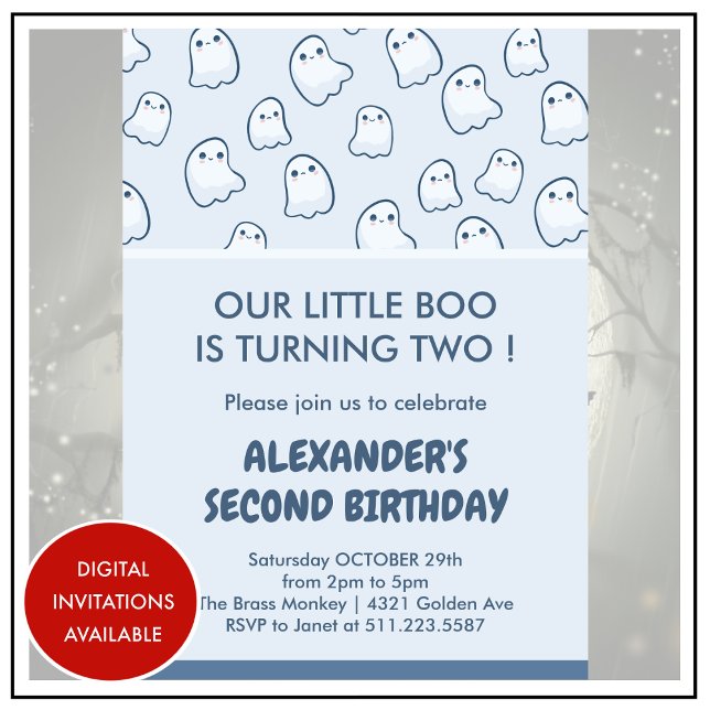 Halloween 2-års födelsedagsinbjudningar andra boo inbjudningar (halloween-2nd-birthday-invitation-spooktacular-cute-1)