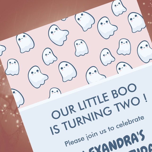 Halloween 2-års födelsedagsinbjudningar söt lilla  inbjudningar (halloween-2nd-birthday-invitation-pink-ghosts-2)