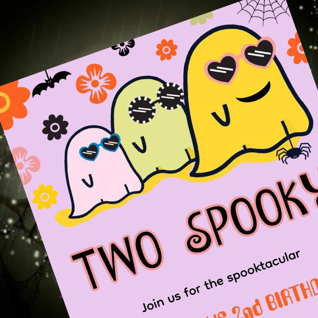 Halloween 2-års födelsedagsinbjudningar spöken kus inbjudningar (halloween-2nd-birthday-invitations-two-spooky-kids-1)