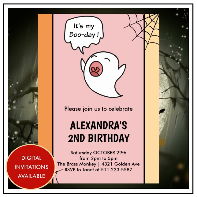 Halloween 2-födelsedagsinbjudan söt liten boo inbjudningar (halloween-2nd-birthday-invitations-cute-ghost-3)