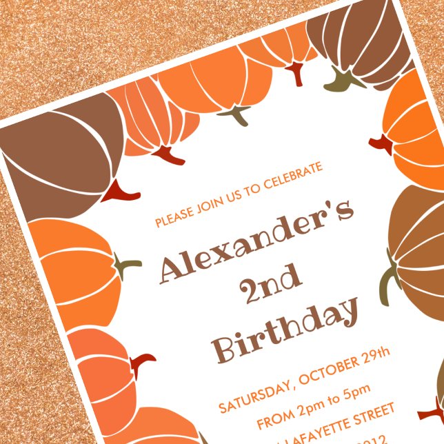 Halloween 2-födelsedagsinbjudningar pumpor söt inbjudningar (Halloween-2nd-birthday-invitations-pumpkin-cute-1)