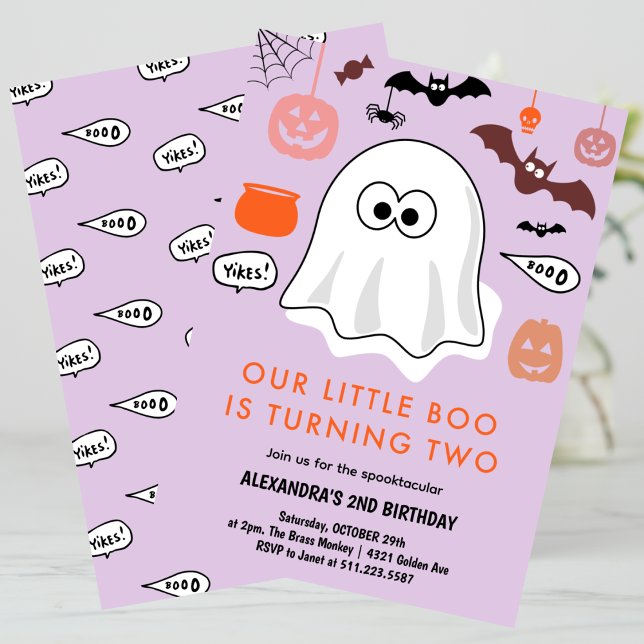 Halloween 2-födelsedagspresent, söt liten boo inbjudningar (Halloween-2nd-birthday-ghost-cute-little-boo-invitation-pink-1)