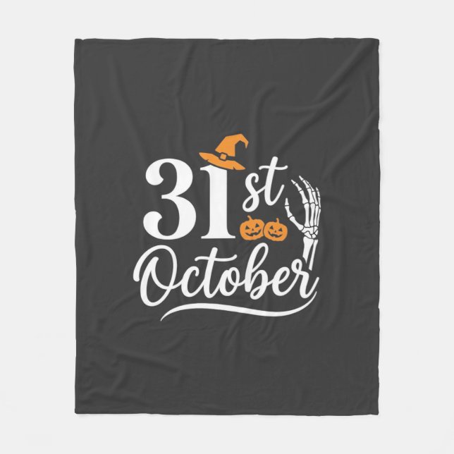 Halloween 31 oktober Pumpa Häxa Hatt Design_1 Fleecefilt (Framsidan)