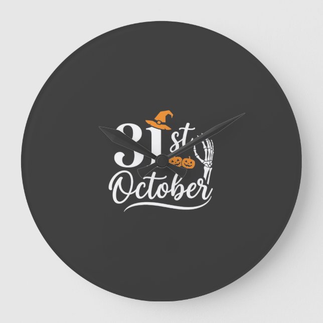 Halloween 31 oktober Pumpa Häxa Hatt Design_1 Stor Klocka (Framsida)