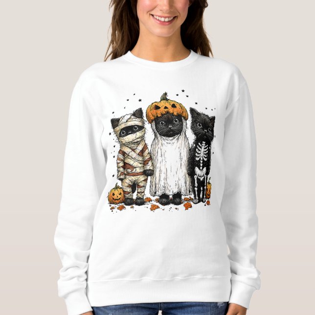 Halloween 3 svarta katter lustig söt pooky t shirt (Framsida)