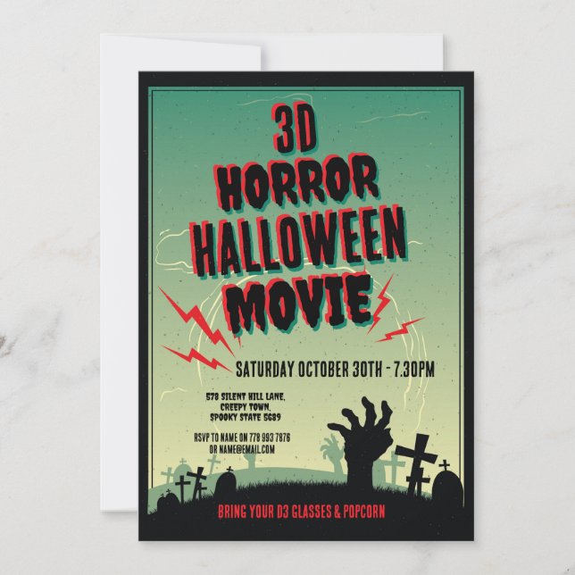 Halloween 3D Movie Horror Party-inbjudan Inbjudningar (Framsida)