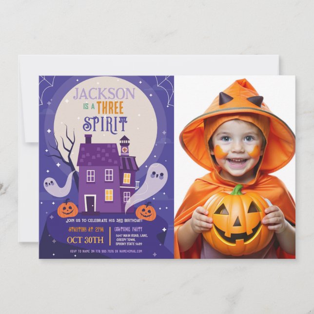 Halloween 3rd Spöken Three House Party Photo Inbjudningar (Framsida)