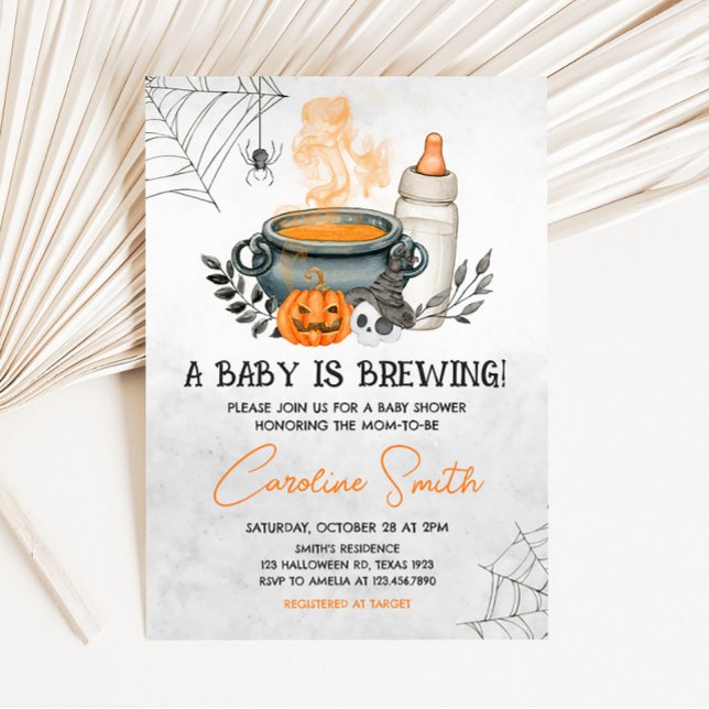 Halloween A Baby håller på att blåsa babyskor Inbjudningar (Orange Baby Bottle Halloween Baby Shower Invitation)