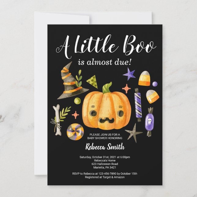 Halloween A Little Boo Pumpkin Baby Shower Black Inbjudningar (Framsida)