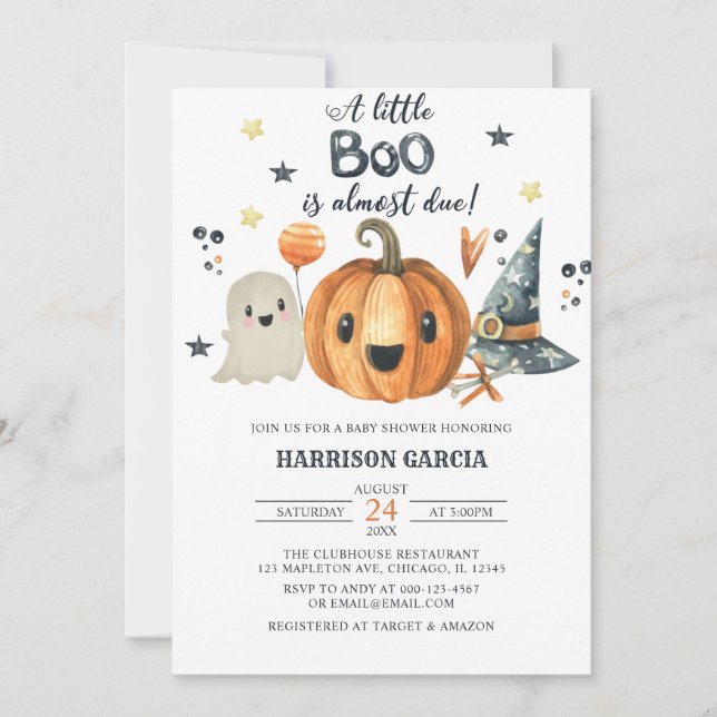Halloween A Little Boo Pumpkin Baby Shower Inbjudningar (Framsida)
