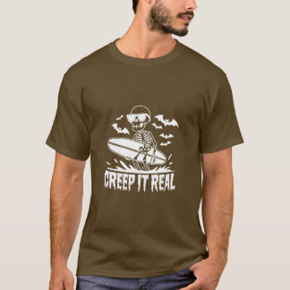 Halloween A Skeleton Surfboard med Fladdermus som T Shirt
