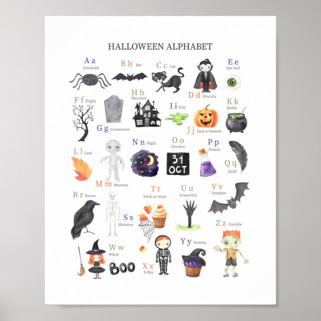 Halloween ABC Poster studieguide för barn (Framsidan)