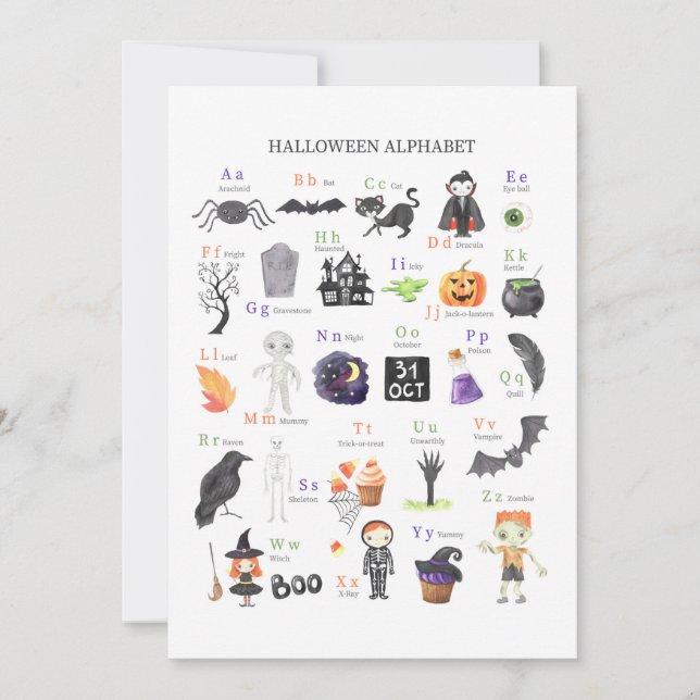 Halloween ABC Poster studieguide för barn Inbjudningar (Framsida)