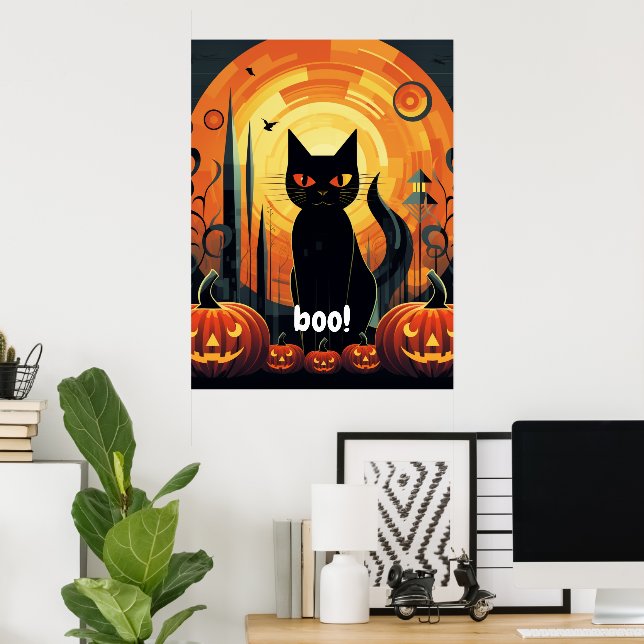 Halloween Abstrakt Black Cat and Pumpkin Design Poster (Hemmakontoret)