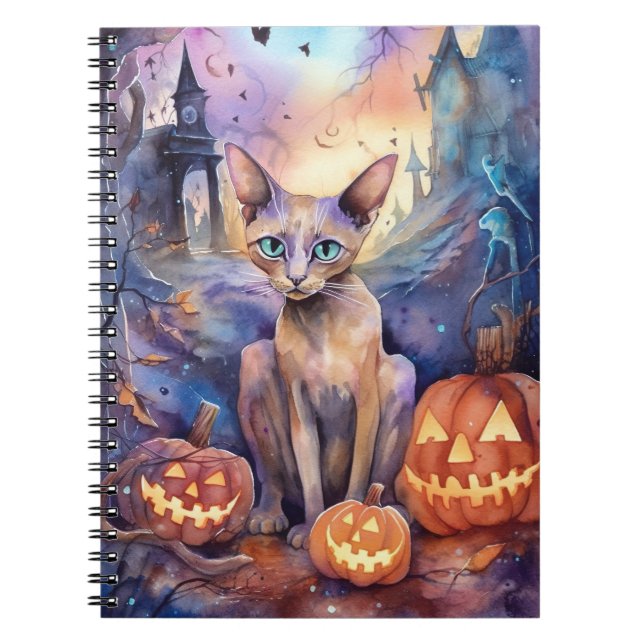 Halloween Abyssinian Cat with Pumpkins Scary Anteckningsbok (Framsidan)