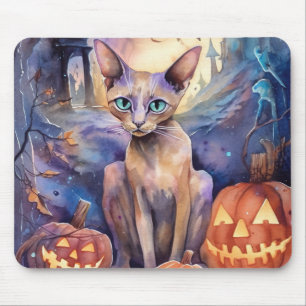 Halloween Abyssinsk Katt Med Pumpor Skräck Musmatta