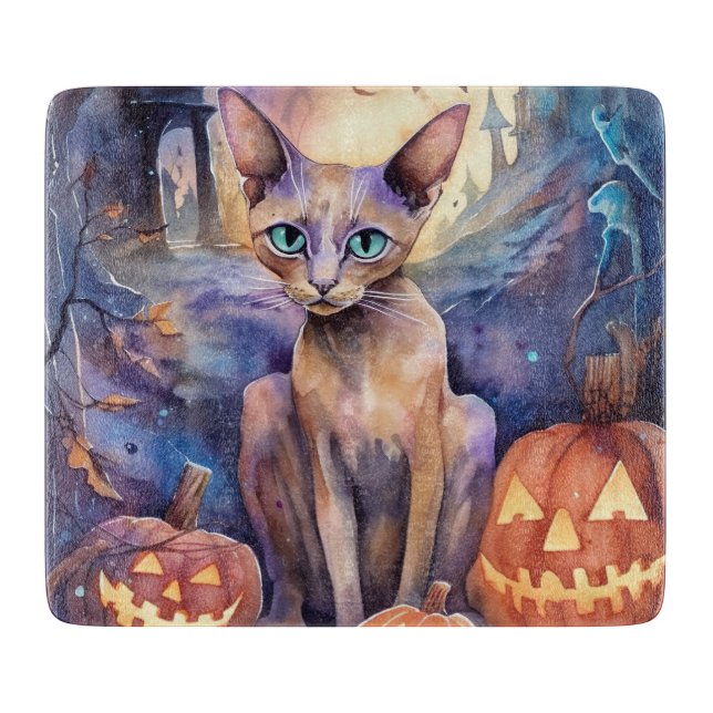 Halloween Abyssinskt katt med Pumpkin Scary (Framsidan)