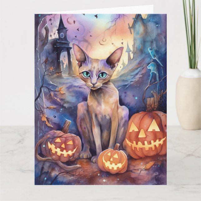 Halloween Abyssinskt katt med Pumpkin Scary Kort (Framsida)