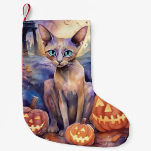 Halloween Abyssinskt katt med Pumpkin Scary Liten Julstrumpa