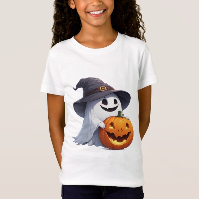 Halloween-Accent med Spökhäxa och Pumpa 🎃 T Shirt (Framsida)