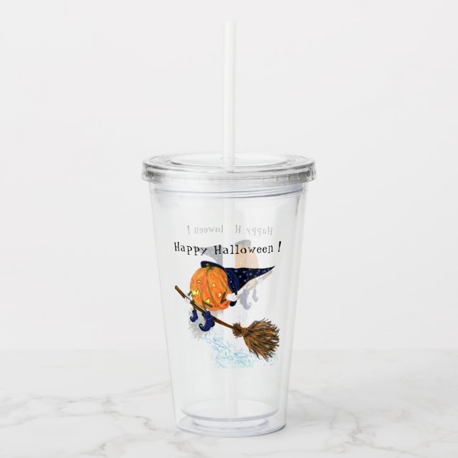 Halloween Acrylic Tumbler Witch Pumpkin Flies Take Away Mugg (Framsida)
